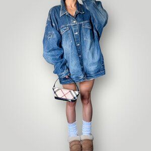 Vintage Denim Trucker Jacket Sun Embroidered Streetwear Grunge Medium Wash 4XL